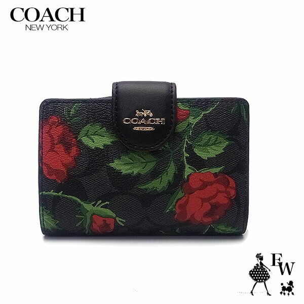 コーチ 財布 アウトレット COACH 二つ折り財布 CC861 IMUQ4 バラ 花柄 コーナージップ ブラックマルチ エクセル レディース ブランド プレゼントにも ウォレット 財布 特別価格