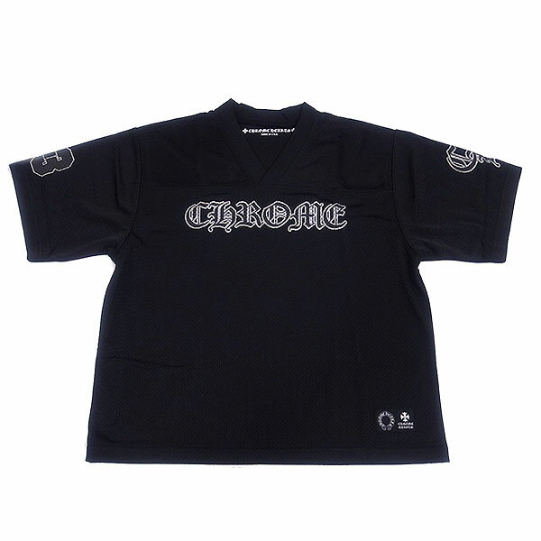 クロムハーツ Tシャツ メンズ 父の日ギフトにも CHROME HEARTS 半袖 スポーツ ジャージ Vネック ブラック×シルバーグレー Sサイズ エクセル ギフト プレゼントにも ブランド