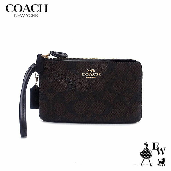 コーチ ポーチ COACH コーチ アウトレット ポーチ コーナージップ リストレット ダブルジップ 87591 IMAA8 シグネチャー ブラウン×ブラック あす楽 エクセルワールド ギフト プレゼントにも レディース ブランド SS