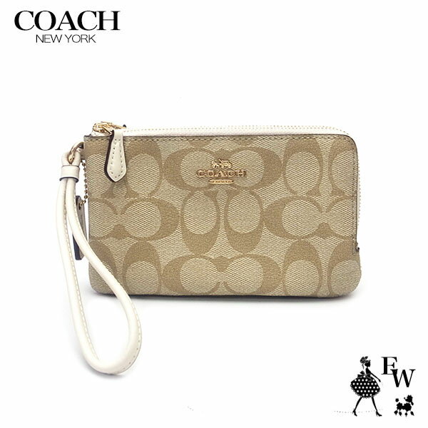 コーチ ポーチ COACH コーチ アウトレット ポーチ コーナージップ リストレット ダブルジップ 87591 IMDQC シグネチャー ライトカーキ あす楽 エクセルワールド ギフト プレゼントにも レディース ブランド SS