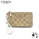 COACH コーチ アウトレット ポーチ コーナージップ リストレット ダブルジップ 87591 IMDQC シグネチャー ライトカーキ あす楽 エクセルワールド ギフト プレゼントにも レディース ブランド SS