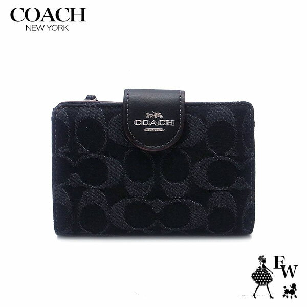 コーチ 財布 アウトレット COACH 二つ折り財布 人気の小さめ財布 Lジップ CP435 SVBK シグネチャー デニム ブラック エクセルワールド 誕生日 ギフト プレゼントにも レディース ブランド