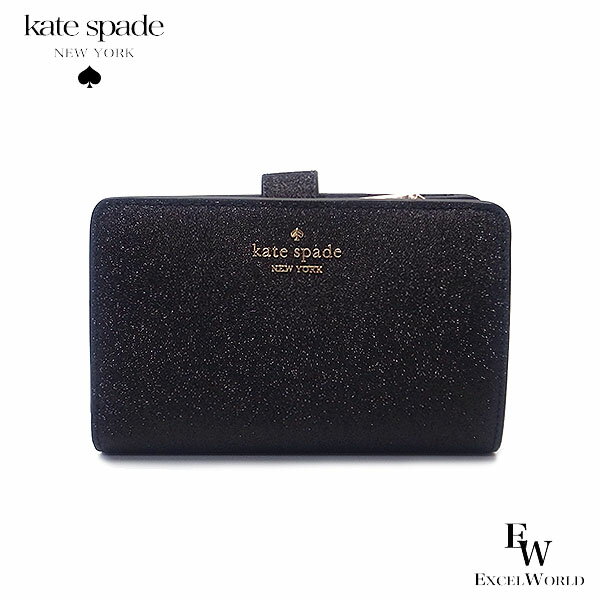 ケイトスペード 財布 KATESPADE アウトレット 二つ折り財布 L字ジップ KE446 001 グリッター ラメ ブラック あす楽 エクセルワールド レディース ブランド プレゼントにも