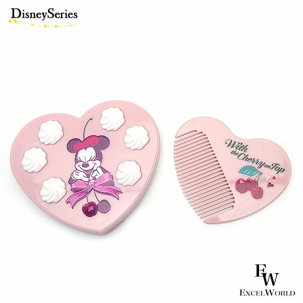 コーム ミラー付 ミッキーへ贈るハートのケーキにさくらんぼを飾るミニーマウスがデザインされた 大人かわいいグッズ ディズニーリゾート限定グッズ