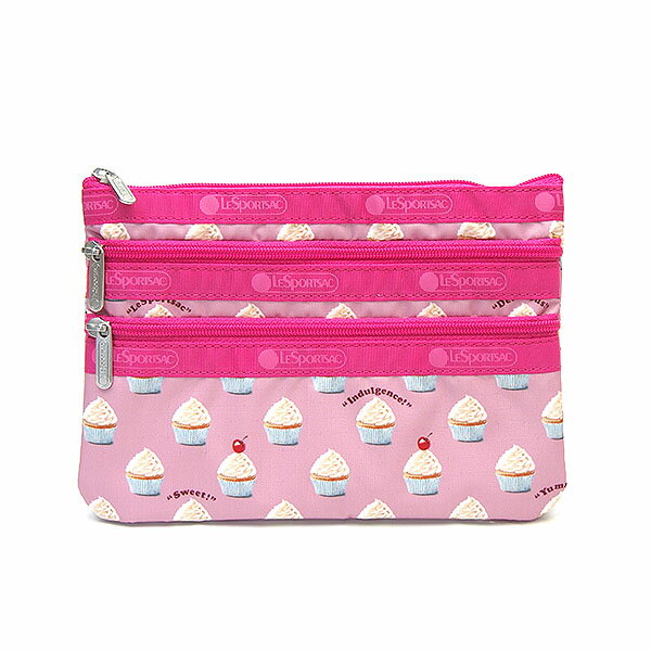 レスポートサック ポーチ 7158 HD87 LeSportsac 3ジップ化粧ポーチ スイートカップケーキデライト柄 ピンク レディース ブランド エクセルワールド 誕生日 ギフト プレゼントにも かわいい