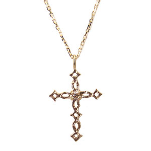 K10 YG Cross! Cross! Cross! ネックレス ダイヤモンド 0.01ct LX00016 エクセルワールド ギフト プレ..
