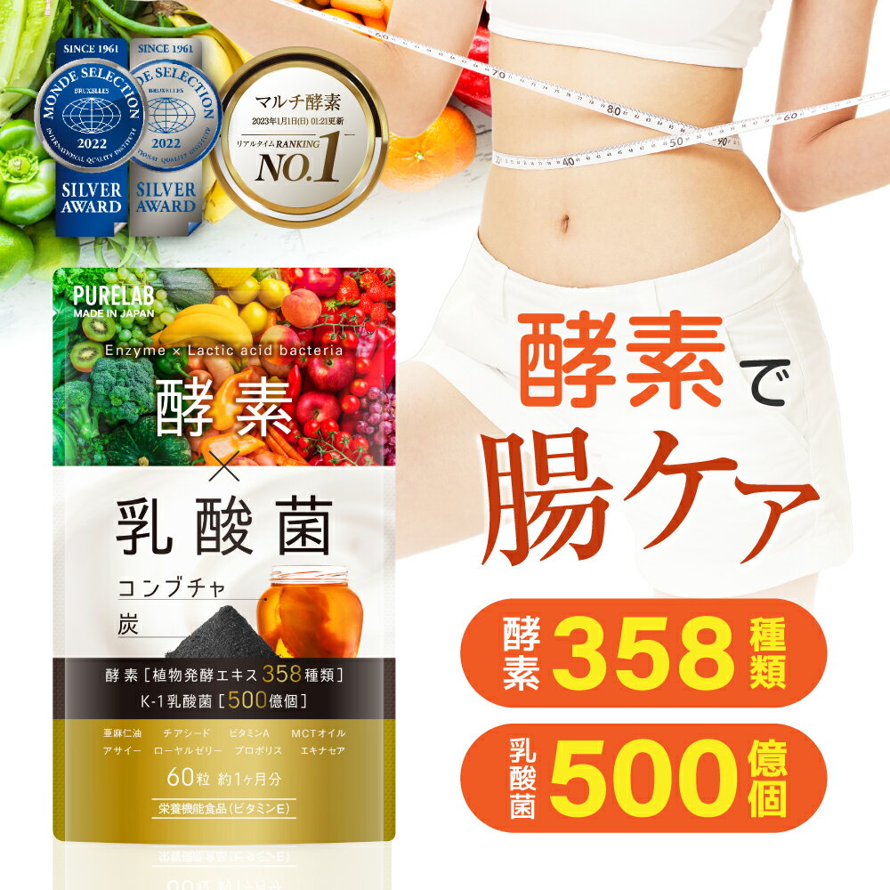 乳酸菌 酵素 サプリ 【1位獲得★栄養機能食品】 サプリメント 炭 チャコール コンブチャ こんぶちゃ ファスティング 酵素サプリ 生酵素サプリ 粒 生酵素 食...