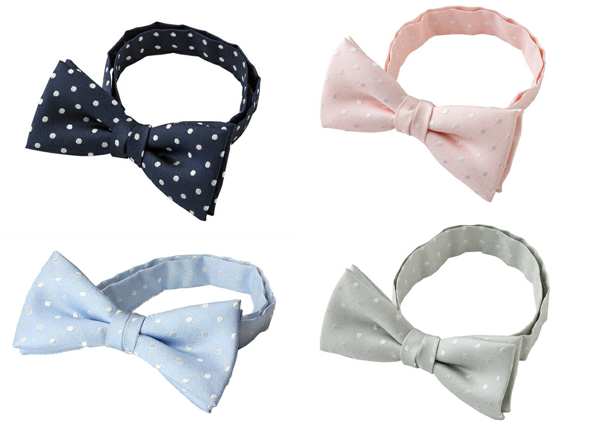 シルク蝶ネクタイドットネイビー/ス...