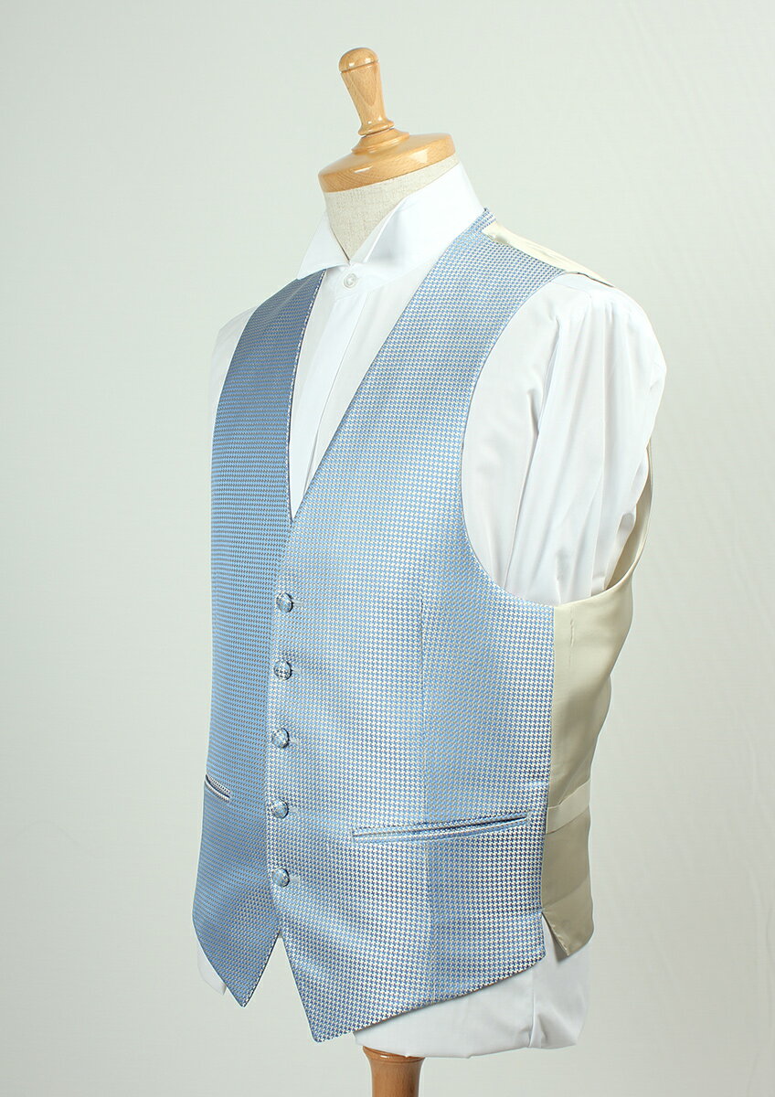 Rakuten - EXCY FORMAL フォーマルベスト 千鳥格子 スカイブルー VANNERSシルクジャカード メンズ 日本製