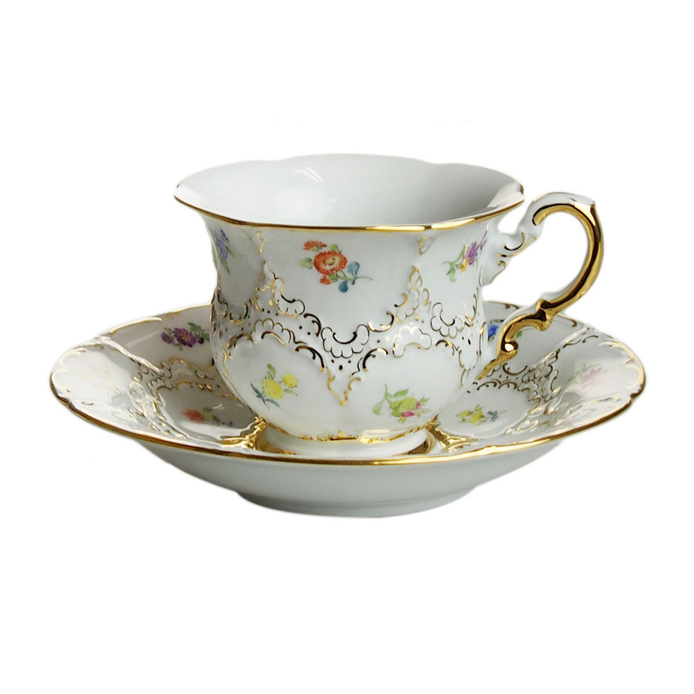 マイセン (Meissen) 金彩小花 ホワイト コーヒーカップ＆ソーサー 200ml 15582