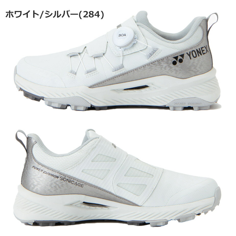 ヨネックス ゴルフシューズ パワークッションソニケージ2 SHGS2 ホワイト×シルバー メンズ レディース 3E スパイクレス ダイヤル式 BOA 2025年モデル YONEX