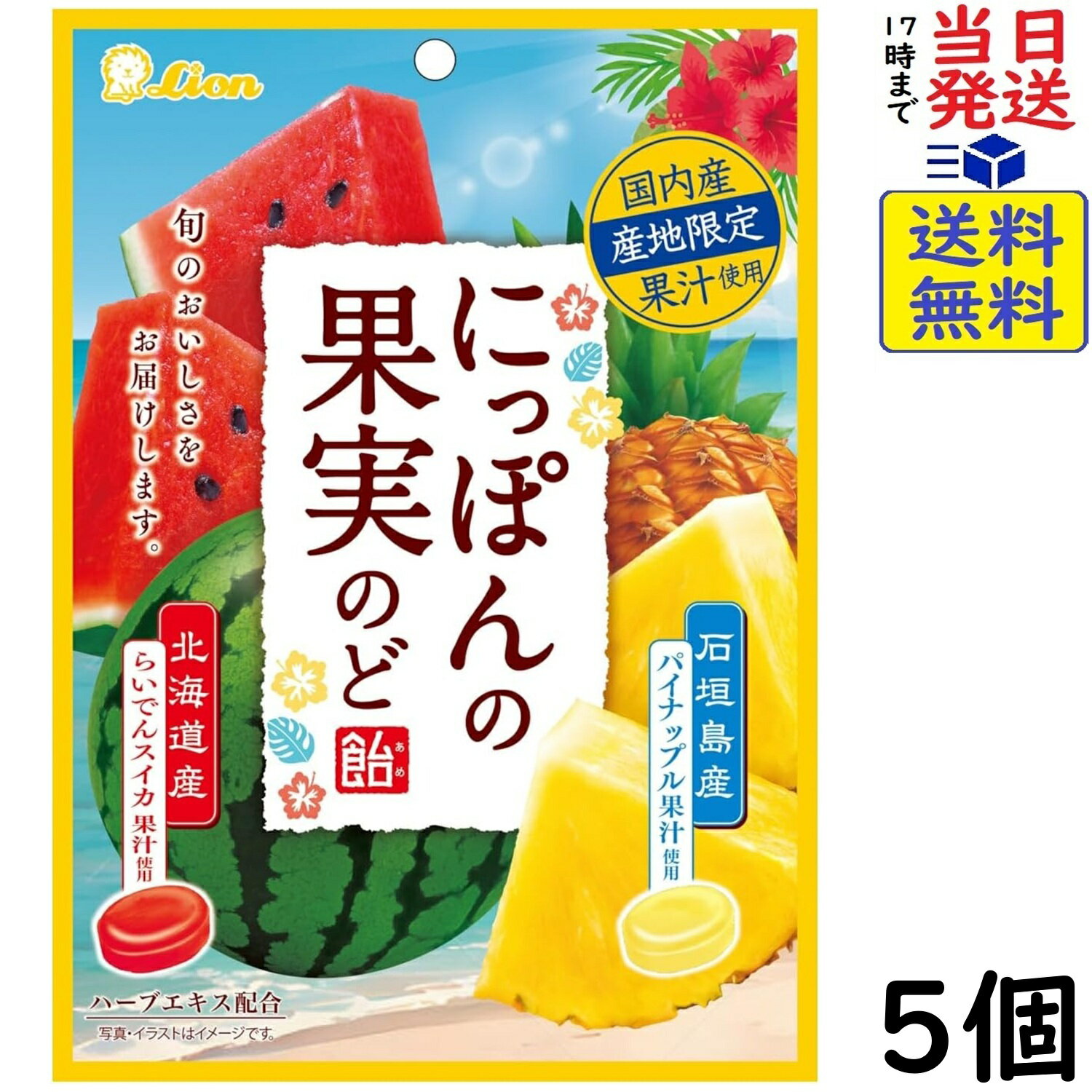 ライオン菓子 にっぽんの果実のど飴 パイナップルとらいでんスイカ 71g×5個賞味期限2028/01