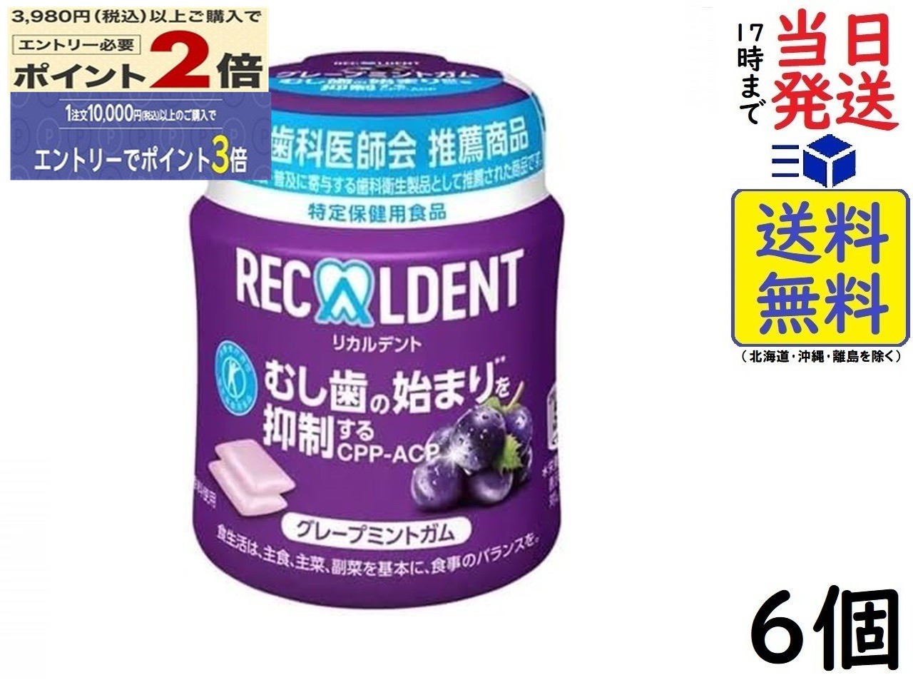 モンデリーズ リカルデント グレープミント ガム ボトル 135.2g×6個賞味期限2026/11...
