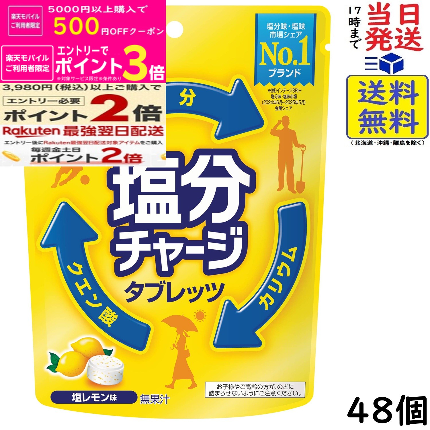 カバヤ 塩分チャージタブレッツ 塩レモン 81g×48個賞味期限2028/08