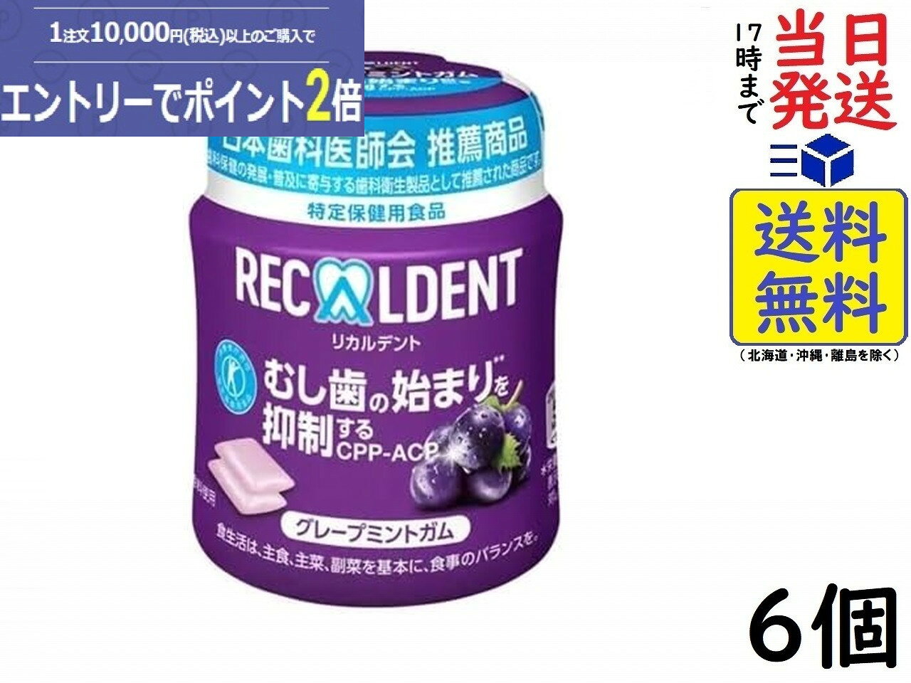 モンデリーズ リカルデント グレープミント ガム ボトル 135.2g×6個賞味期限2027/05