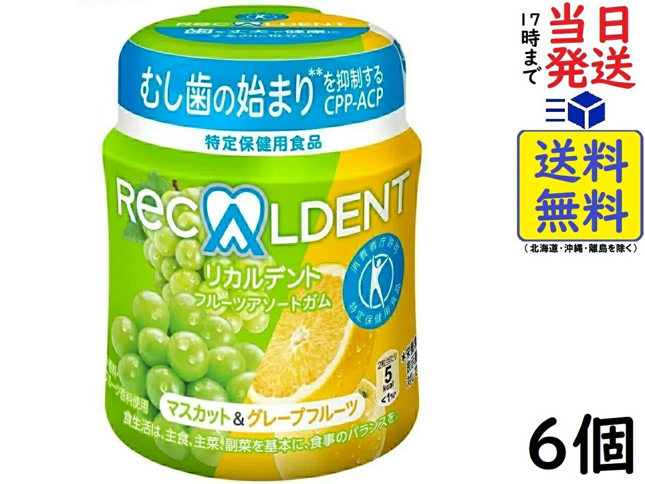 モンデリーズ リカルデント フルーツアソートガム マスカット＆グレープフルーツ ボトルR 140g ×6個賞味期限2025/04