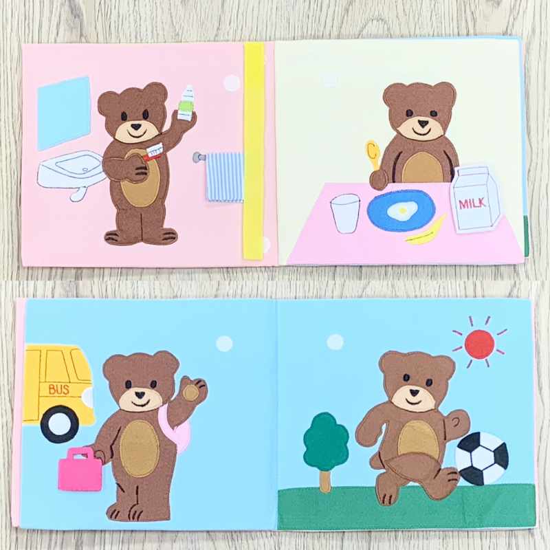 楽天市場 布絵本 知育玩具 時間 時計 学習 2歳から 3歳 絵本 くまちゃんのいちにち 教材 知育 玩具 赤ちゃん おもちゃ 布のえほん 幼稚園 保育 学習 お祝い 送料無料 株式会社exlead Japan