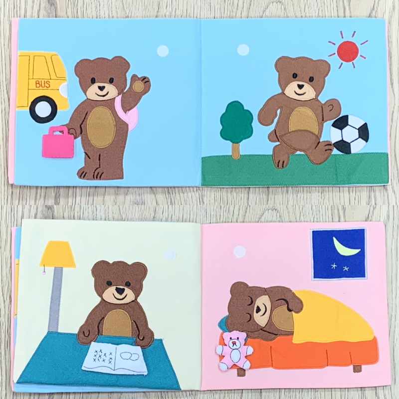 楽天市場 布絵本 知育玩具 時間 時計 学習 2歳から 3歳 絵本 くまちゃんのいちにち 教材 知育 玩具 赤ちゃん おもちゃ 布のえほん 幼稚園 保育 学習 お祝い 送料無料 株式会社exlead Japan