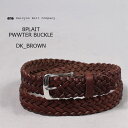 HALCYON BELT COMPANY (nVIxgJpj[) 8PLAIT PEWTER BUCKLE - DK BROWN U[xg Yf