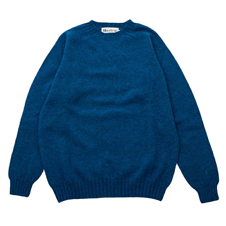 HARLEY OF SCOTLAND (ハーレーオブスコットランド) PURE NEW WOOL SADDLE SHOULDER CREW NECK SWEATER - ATLANTIC SPRAY