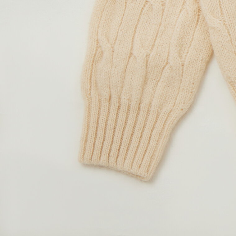 HARLEY OF SCOTLAND (ハーレーオブスコットランド) ALLOVER CABLE CREW NECK SWEATER 100% PURE NEW WOOL - CREAM 3