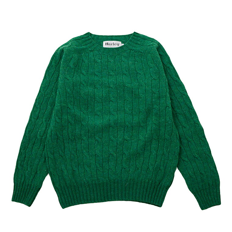 HARLEY OF SCOTLAND (ハーレーオブスコットランド) ALLOVER CABLE CREW NECK SWEATER 100% PURE NEW WOOL - PIXIE