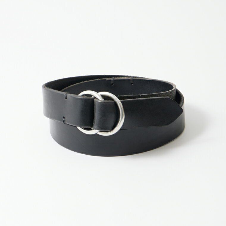 HALCYON BELT COMPANY (ϥ륷٥ȥѥˡ) 30mm OIL LEATHER DOUBLE PEWTER RING BUCKLE BELT - BLACK 쥶٥ 