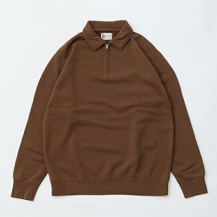Rakuten - FELCO (フェルコ) 10oz LT WEIGHT FRENCH TERRY L/S HALF ZIP COLLARED SWEATSHIRT - D.BROWN ハーフジップ メンズ