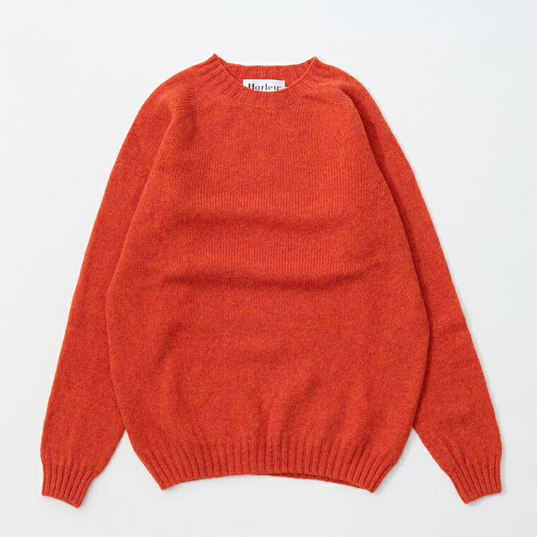 HARLEY OF SCOTLAND (ハーレーオブスコットランド) PURE NEW WOOL SADDLE SHOULDER CREW NECK SWEATER - FLAME クルーネック セーター ニット