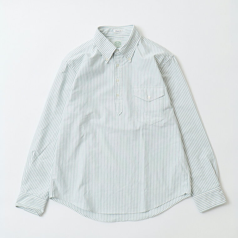 Rakuten - KEATON CHASE USA (キートンチェイスUSA) L/S CLASSIC FIT PULLOVER BD SHIRT SUPIMA MIXED CLASSIC OXFORD - GREEN_WHITE STRIPE プルオーバーシャツ メンズ