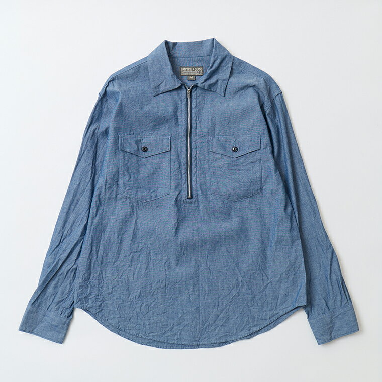 其它 - EMPIRE & SONS (エンパイア アンド サンズ) L/S HALF ZIP WORK SHIRT CHAMBRAY - BLUE ハーフジップシャツ メンズ
