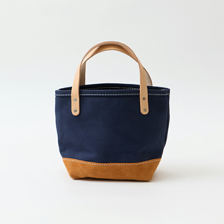 Rakuten - HERITAGE LEATHER (ヘリテイジレザー) 24oz CANVAS SUEDE BOTTOM MINI TOTE BAG - NAVY_BROWN ミニトートバッグ メンズ