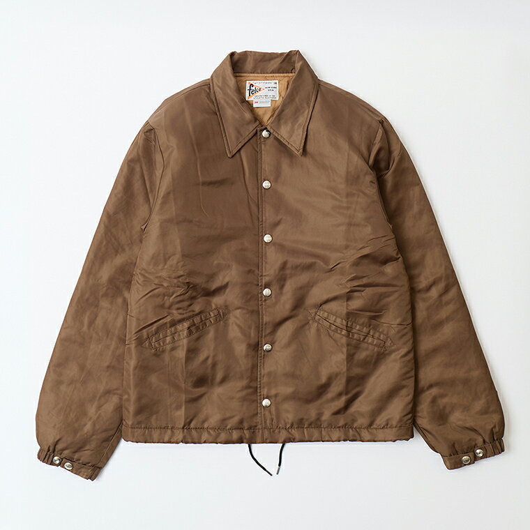 FELCO (フェルコ) CLASSIC FIT OXFORD NYLON SATIN JACKET w/QUILT THISULATE LINING - BROWN_SLIVER SNAP_TAN LINING コーチジャケット メンズ