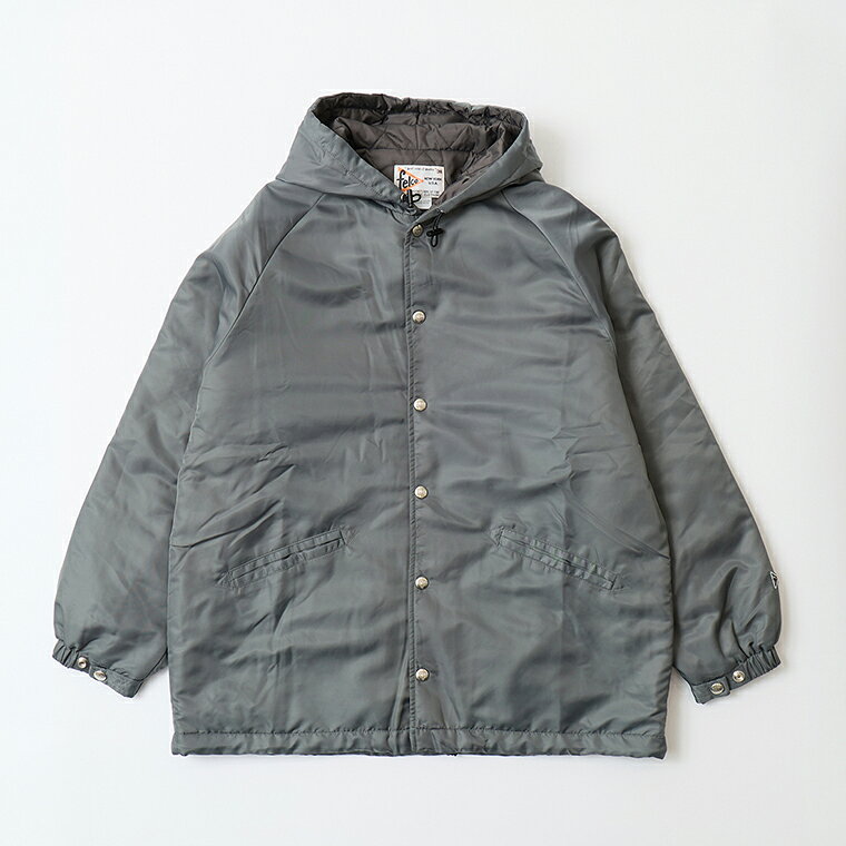 FELCO (フェルコ) OXFORD NYLON SATIN WARM UP HOODED JACKET w/QUILT THINSULATE LINING - DK GREY_SLIVER SNAP_CHARCOAL LINING フード付き コーチジャケット メンズ