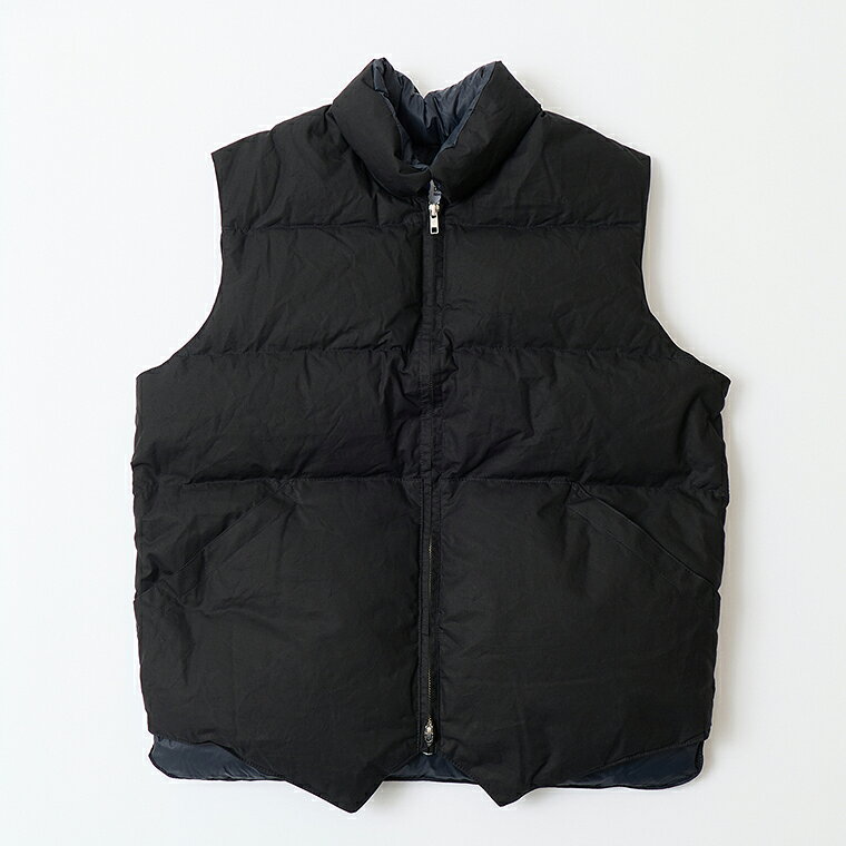 CRESCENT DOWN WORKS (クレセントダウンワークス) NORTH BY NORTHWEST VEST DRY WAX - BLACK_BLACK ダウンベスト メンズ