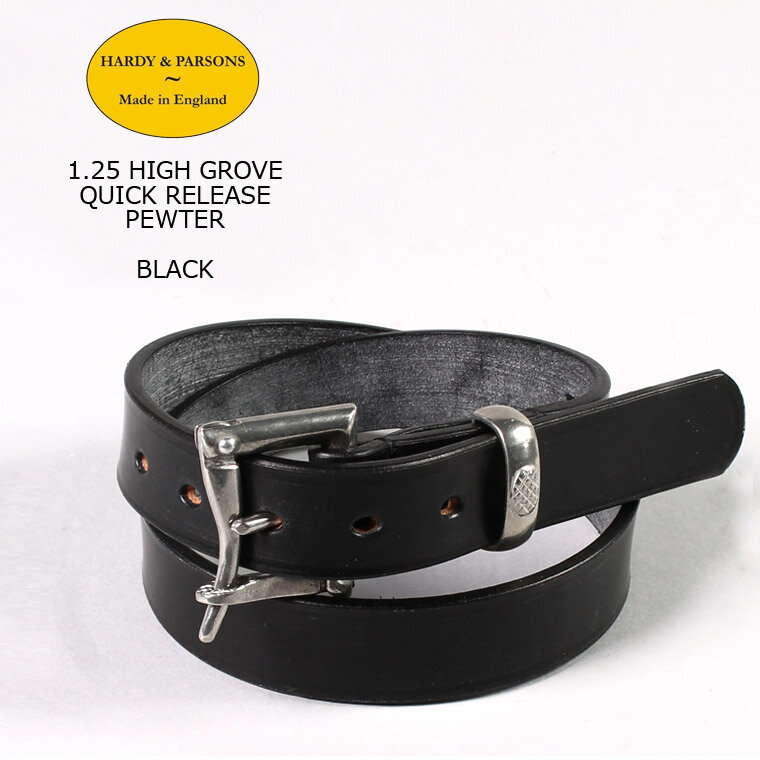 レザーベルト HARDY & PARSONS(ハーディアンドパーソンズ) 1.25 HIGH GROVE QUICK RELEASE-PEWTER - BLACK レザーベルト 革ベルト メンズ’