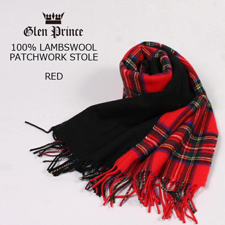 GLEN PRINCE (グレンプリンス) 100 LAMBSWOOL PATCHWORK STOLE - 1 RED’