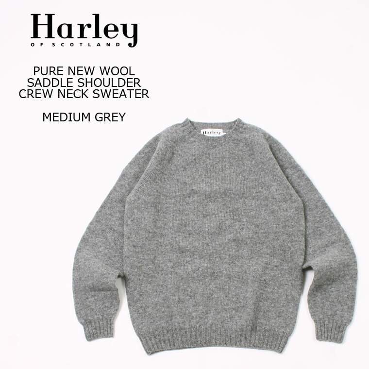 HARLEY OF SCOTLAND (ハーレーオブスコットランド) PURE NEW WOOL SADDLE SHOULDER CREW NECK SWEATER - MEDIUM GREY