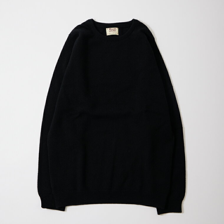 WILLIAM LOCKIE (ウィリアム ロッキー) LAMBSWOOL CREW NECK SWEATER - BLACK