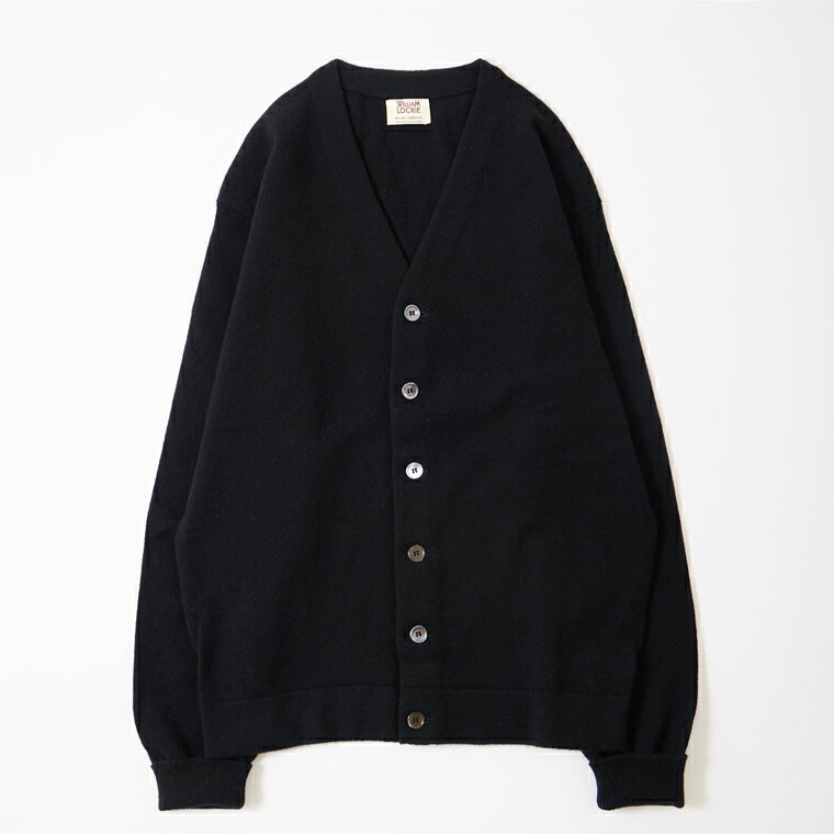 WILLIAM LOCKIE (ウィリアム ロッキー) LAMBSWOOL CARDIGAN W/SIDE BUTTON - BLACK