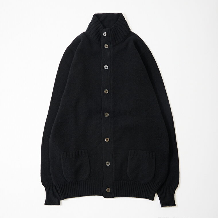 WILLIAM LOCKIE (ウィリアム ロッキー) LAMBSWOOL HI NECK 8BUTTON CARDIGAN - BLACK