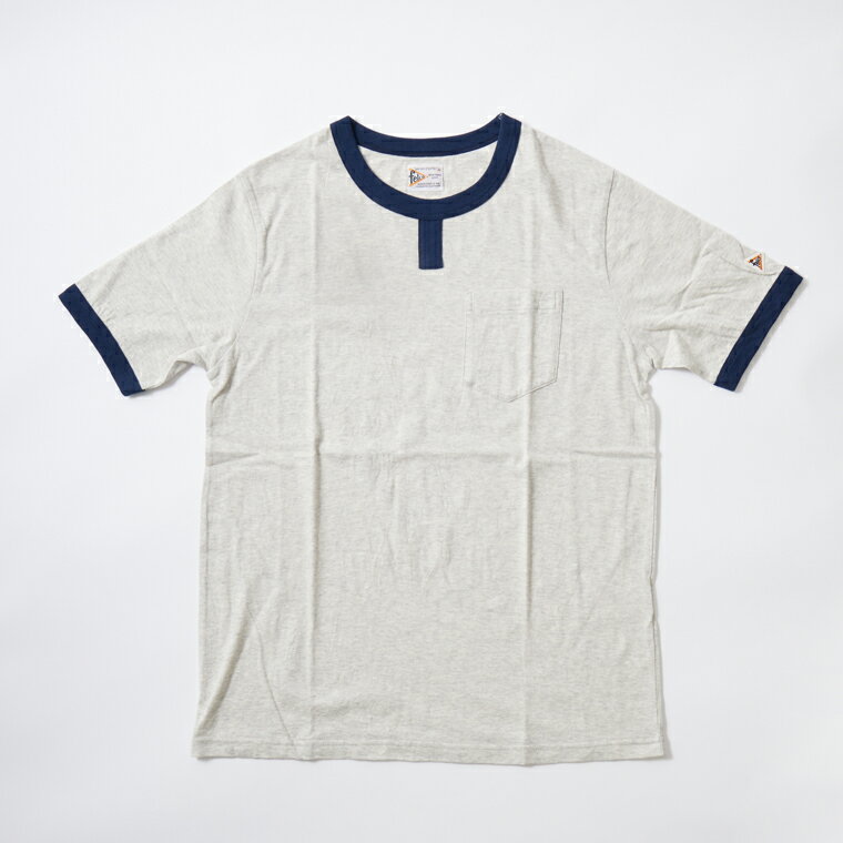 FELCO (フェルコ) S/S ROWING CREW POCKET TEE ORGANIC COTTON 30/1 JERSEY - SILVER HEATHER NAVY RIB チョコチンTシャツ メンズ