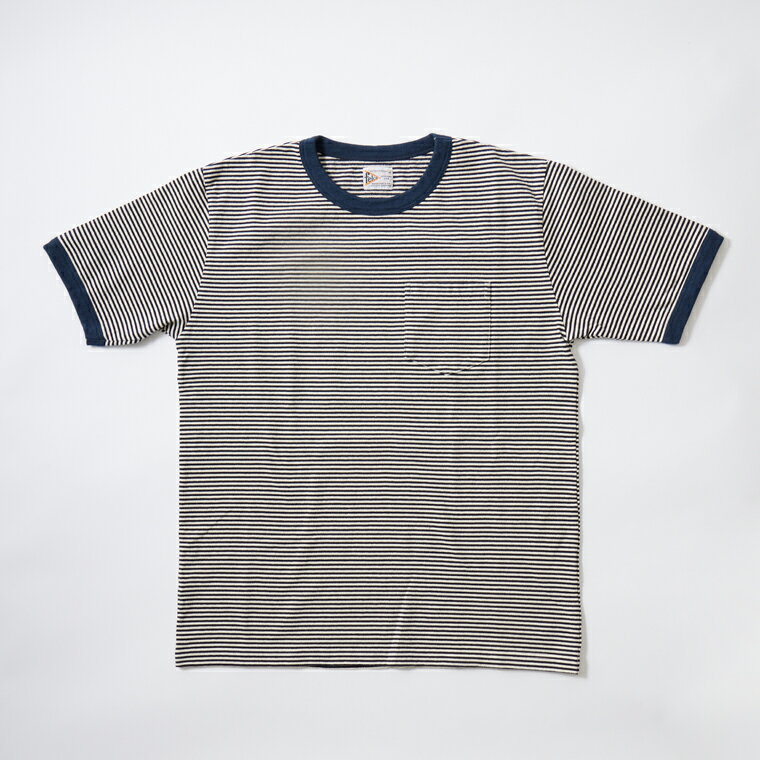 FELCO (フェルコ) S/S RINGER POCKET T AMERICAN VINTAGE STRIPE - NATURAL_NAVY ボーダー Tシャツ メンズ