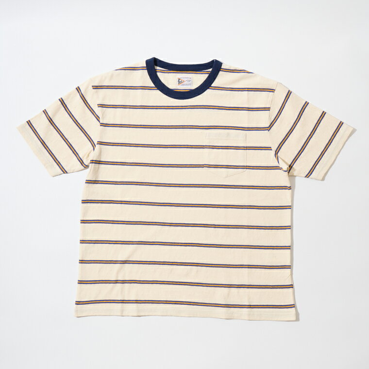 Rakuten - 【対象ボーダーTシャツ2枚購入でノベルティプレゼント】FELCO (フェルコ) S/S CREW POCKET TEE CRESER STRIPE - 103NATURAL-BLUE&MUSTARD ストライプTシャツ メンズ