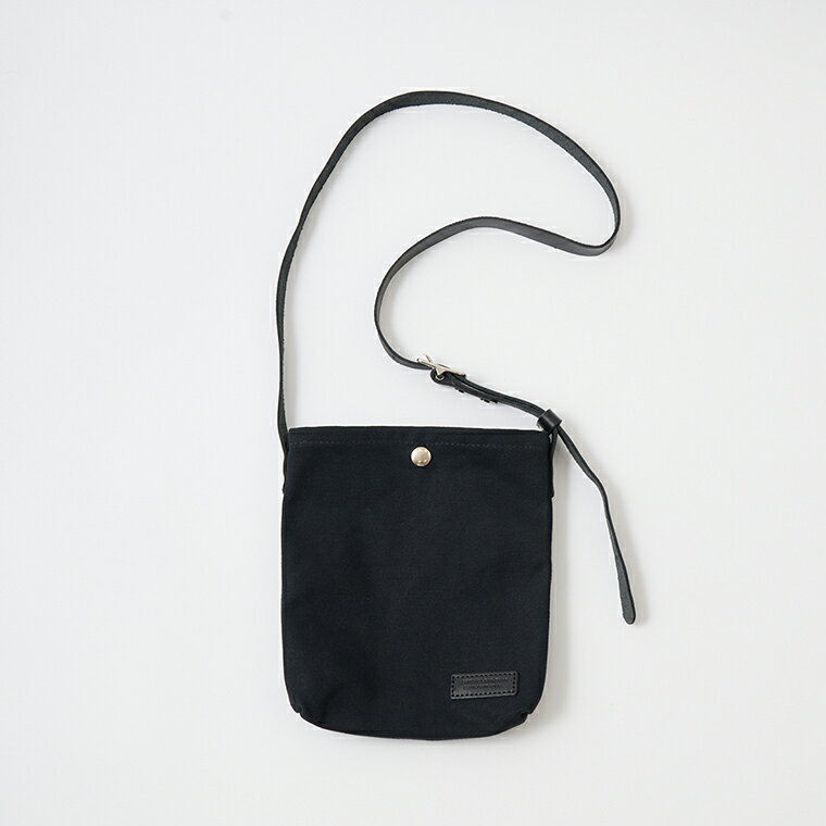 HERITAGE LEATHER (ヘリテイジレザー) CANVAS SACOCHE BAG W/LEATHER STRAP - BLACK_BLACK LEATHER コットンキャンバス サコッシュ メンズ