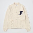 FELCO (フェルコ) 12oz TERRY V NECK BUTTON LETTERED CARDIGAN W/OLD FONT F FELT - NATU...