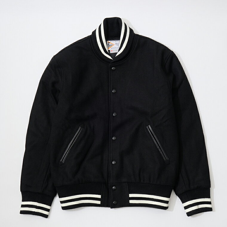 Rakuten - FELCO (フェルコ) SHAWL COLLAR VARSITY JACKET w/QUILT LINING ALL MELTON - BLACK スタジャン メンズ