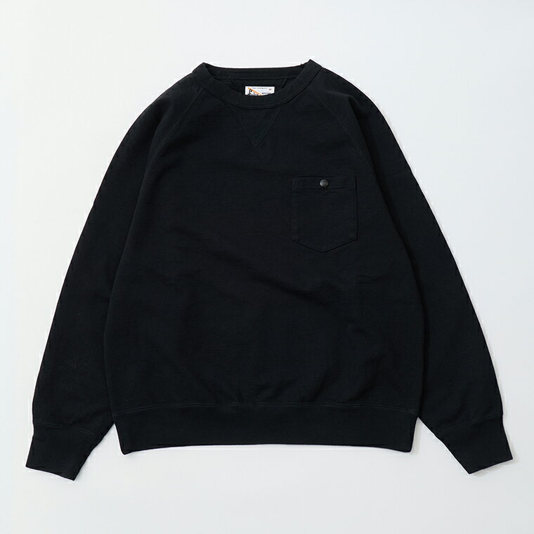 Rakuten - FELCO (フェルコ) 16oz INLAY ALL SEAM RAGLAN V GUSSET CREW W/CHEST SNAP POCKET - SOLID BLACK スウェット トレーナー メンズ