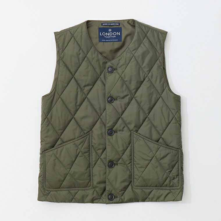LONDON TRADITION (����ɥ�ȥ�ǥ������) COMPASS QUILTING VEST - OLIVE GREEN ��� ����ƥ��󥰥٥���...