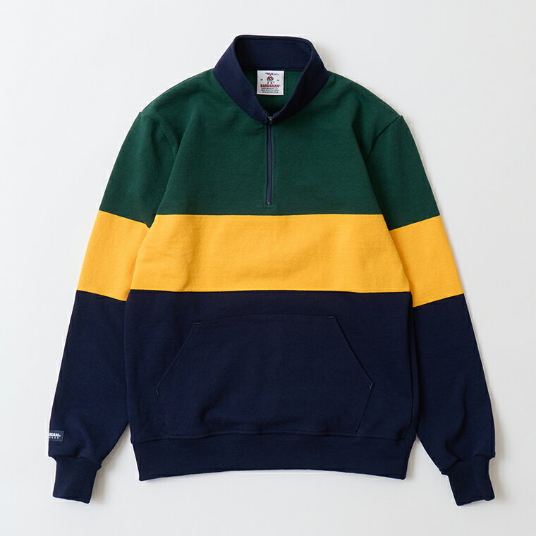 【Explorer別注モデル】BARBARIAN (バーバリアン) EXCLUSIVE 12oz 1/4 ZIP COLLAR LONG SLEEVE - BOTTLE_GOLD_NAVY クォータージップシャツ メンズ